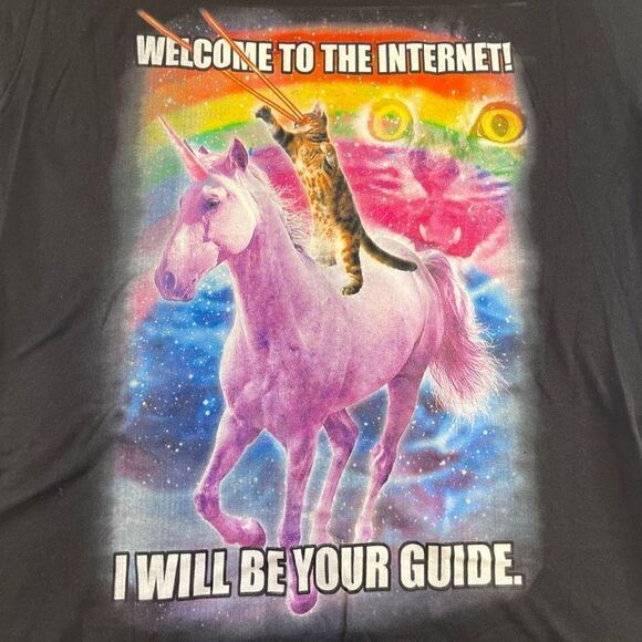 Small Black Welcome to the Internet Meme Shirt Lost Gods Cat Unicorn - Picture 6 of 15